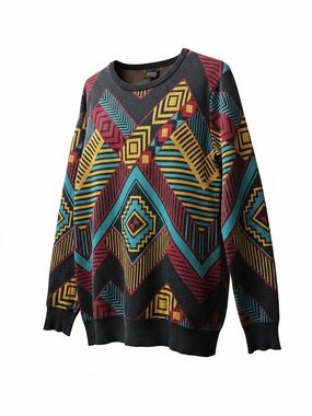 Empyre Geometric Crewneck Sweater in Black, Teal, Burgundy, Mustard